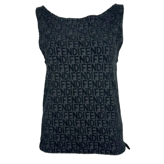 Fendi Black Terry Logo Straight Neckline Tank