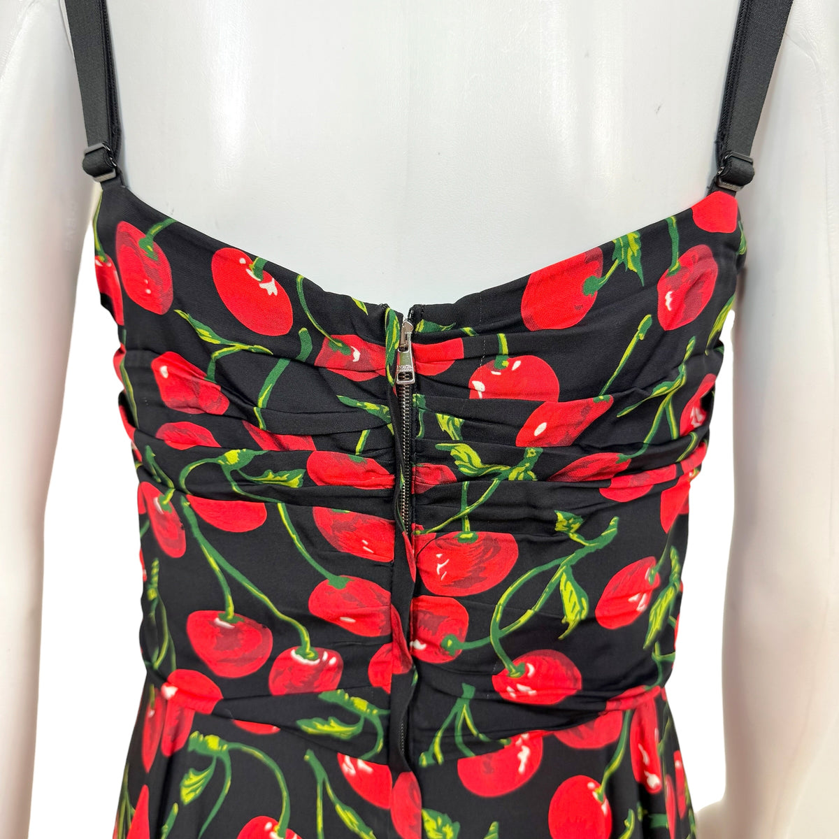 Dolce & Gabbana Black Red Cherry Print Silk Midi Dress