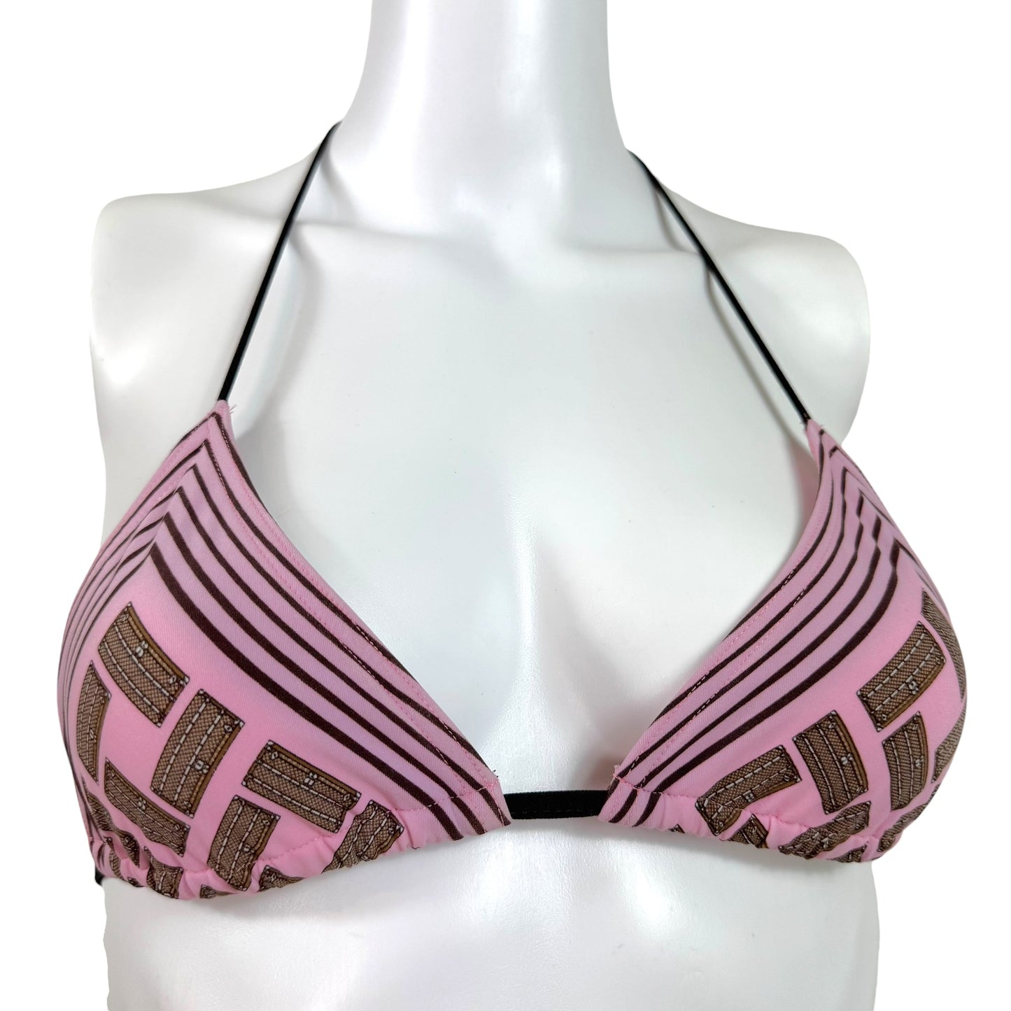 Louis Vuitton Pink & Brown Trunk Print Triangle Tie Bikini Set