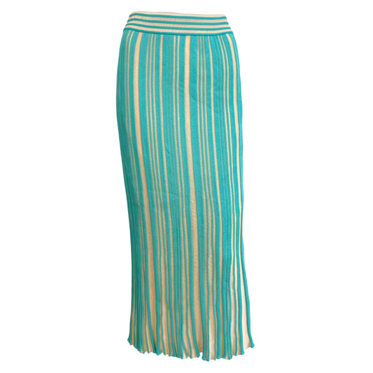 Missoni Turquoise & Ivory Striped Knit Maxi Skirt NEW