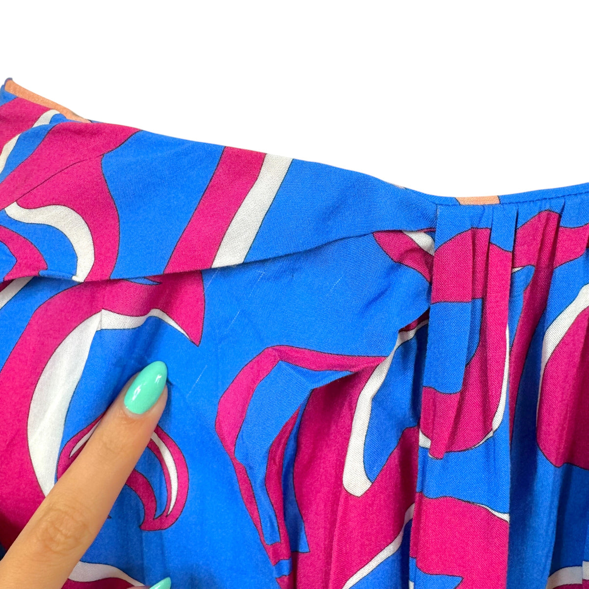 Emilio Pucci Maxi Skirt Pink Blue Patterned Fringe Trim