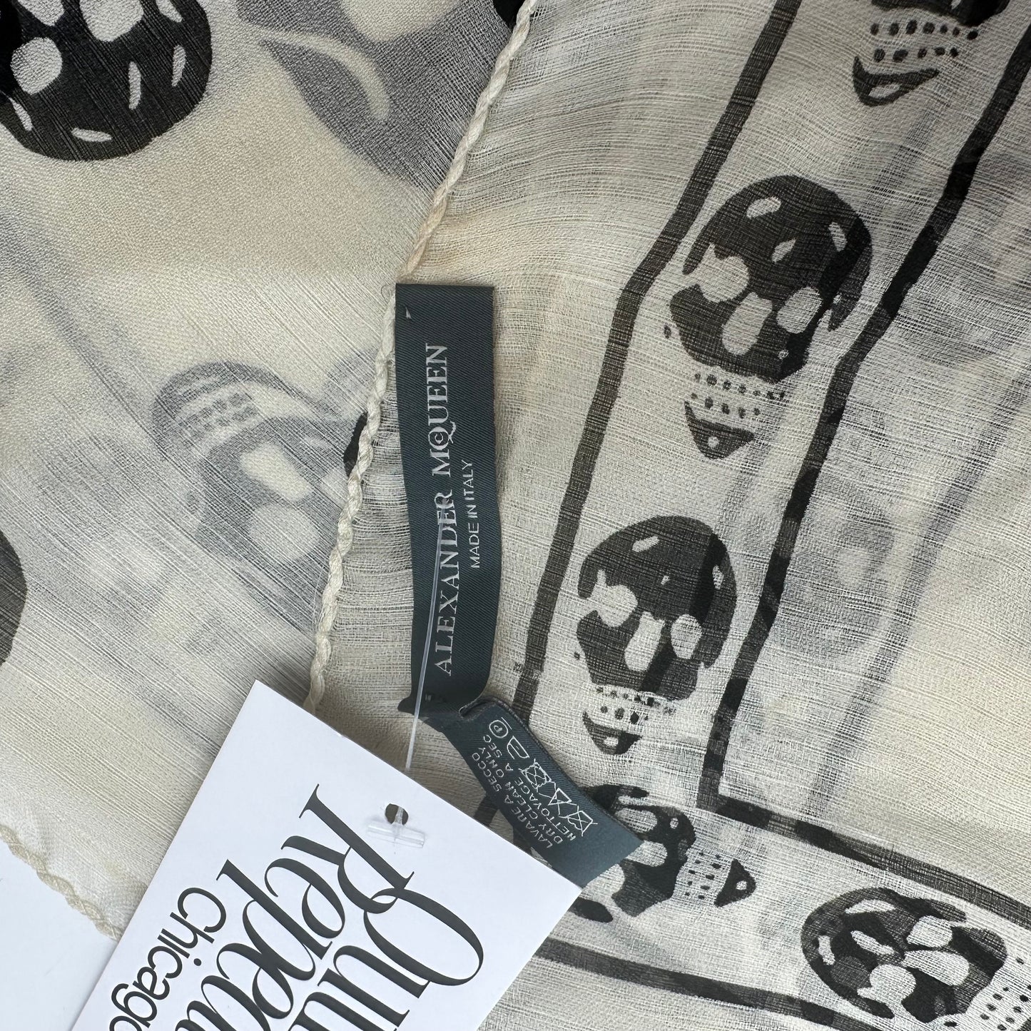 Alexander McQueen Black & White Skull Print Silk Square Scarf