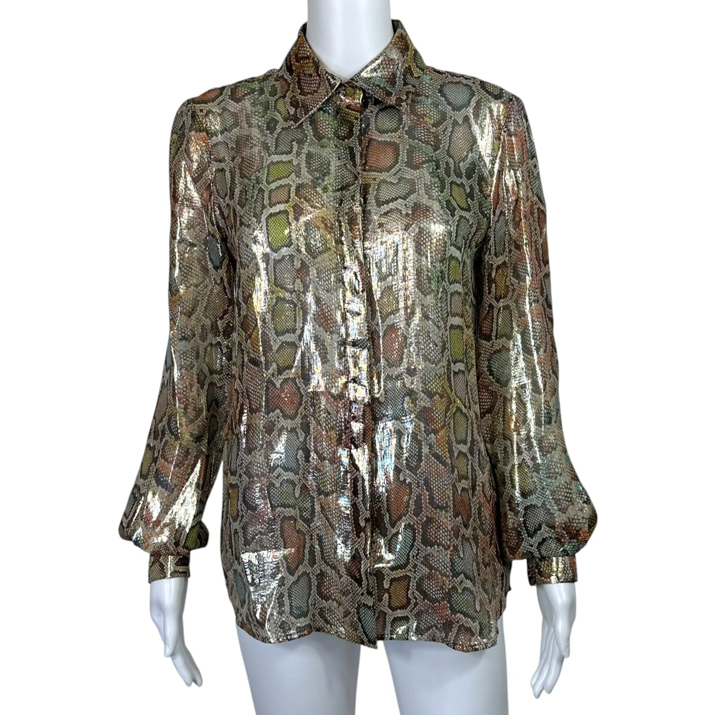 Roberto Cavalli Metallic Multicolor Snakeskin Print Blouse