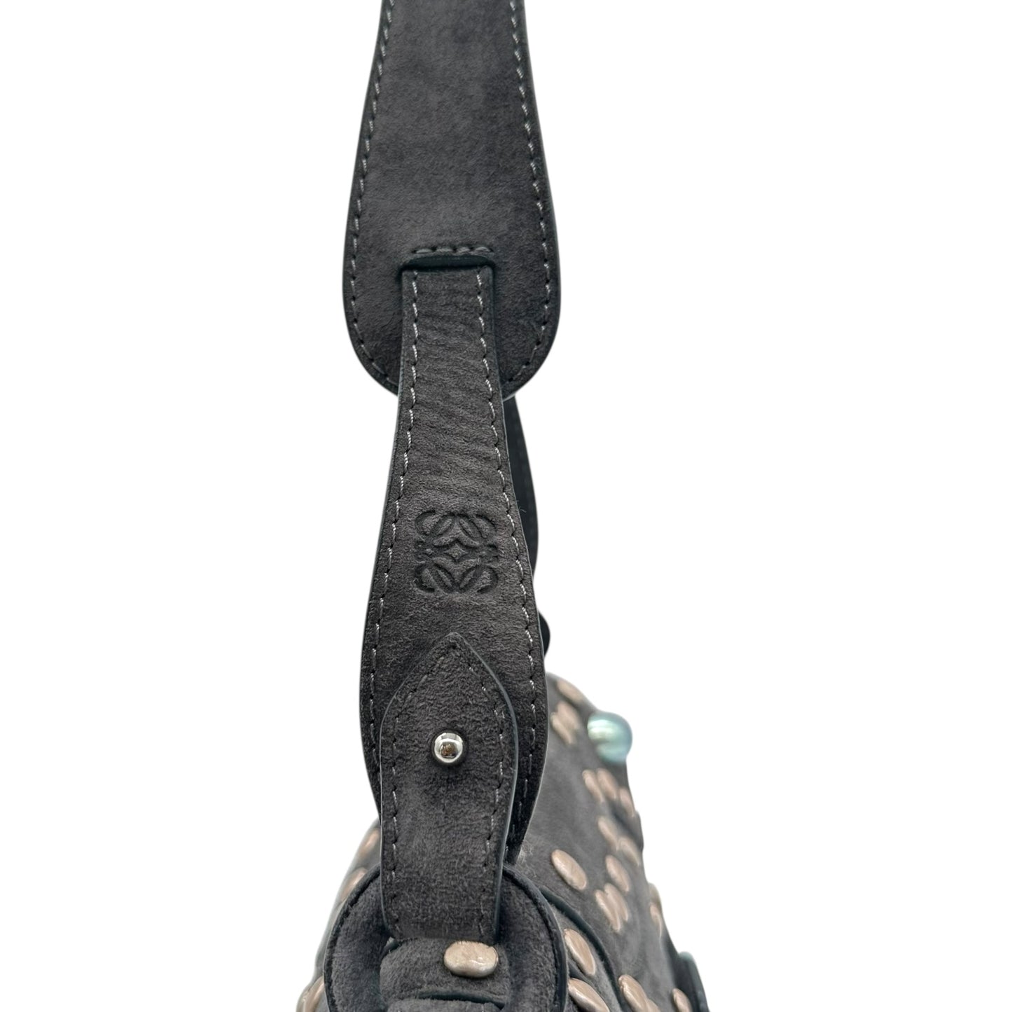 Loewe Gray Suede Pearl Studded Shoulder Bag