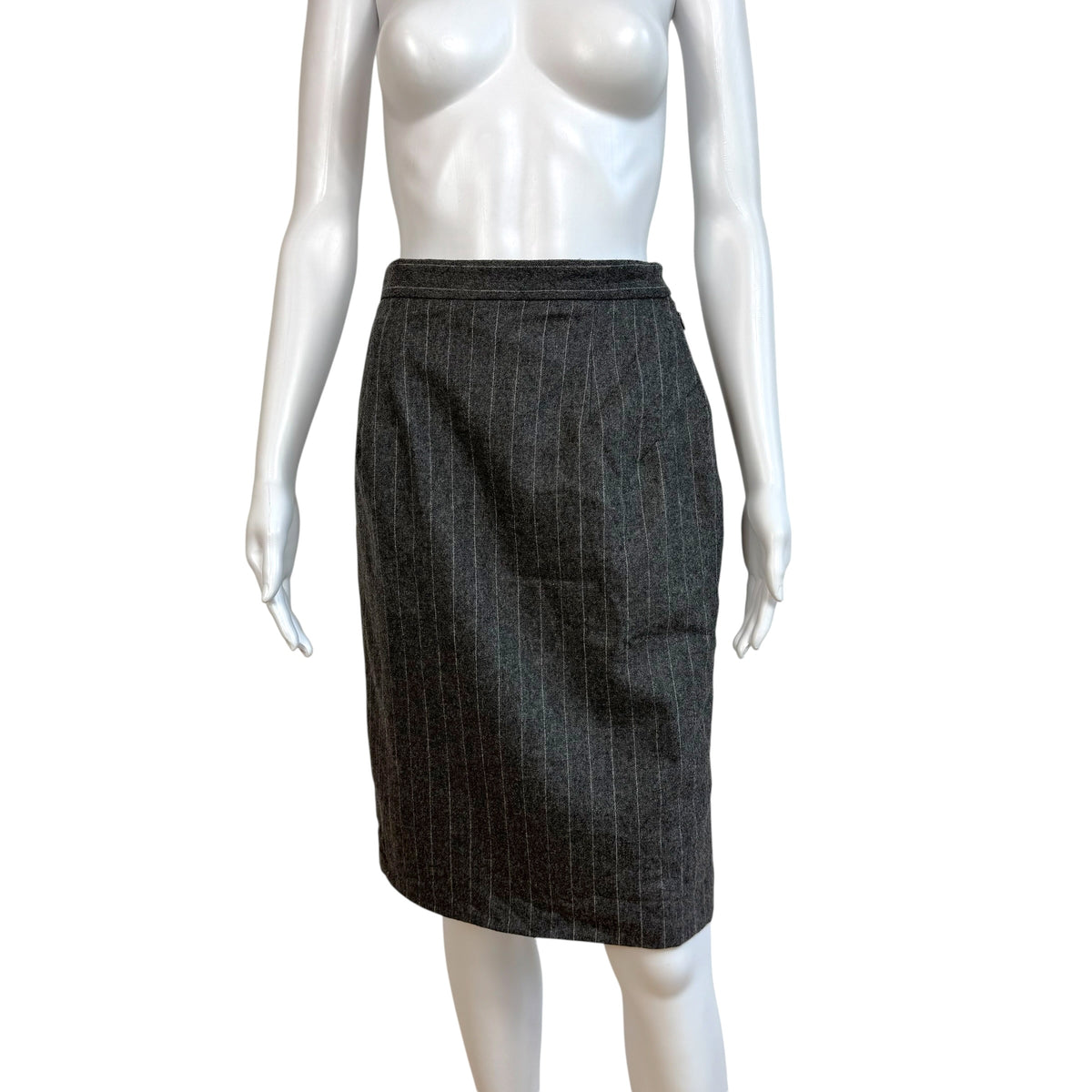 Gucci Gray Pinstriped Wool Pencil Midi Skirt 90s Vintage