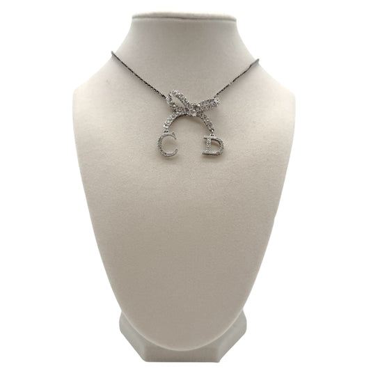 Christian Dior Silver Crystal 'CD' Logo Bow Choker Necklace