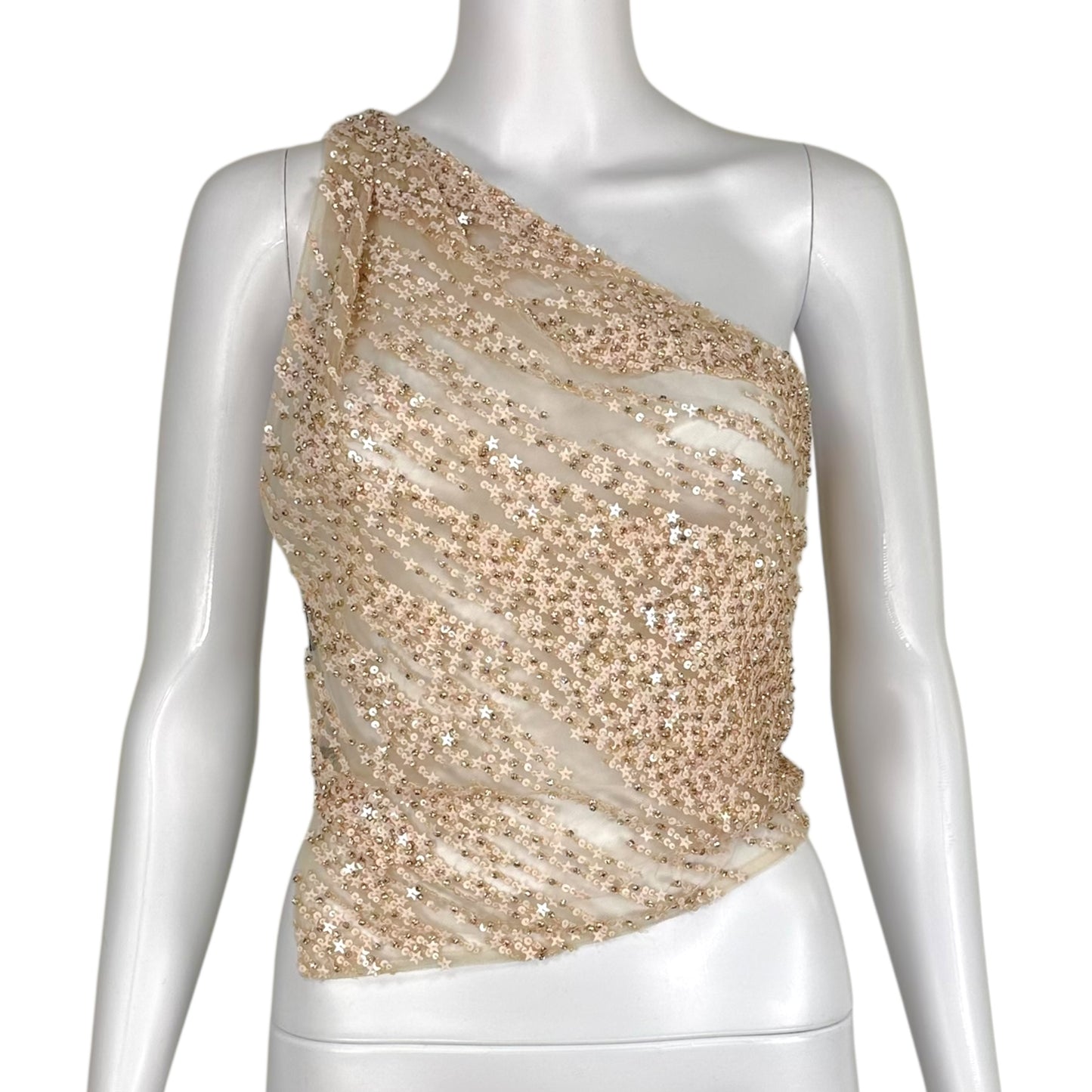 Dsquared2 F/W 2023 Runway Sample Semi-Sheer Sequin & Leather One Shoulder Crop Top