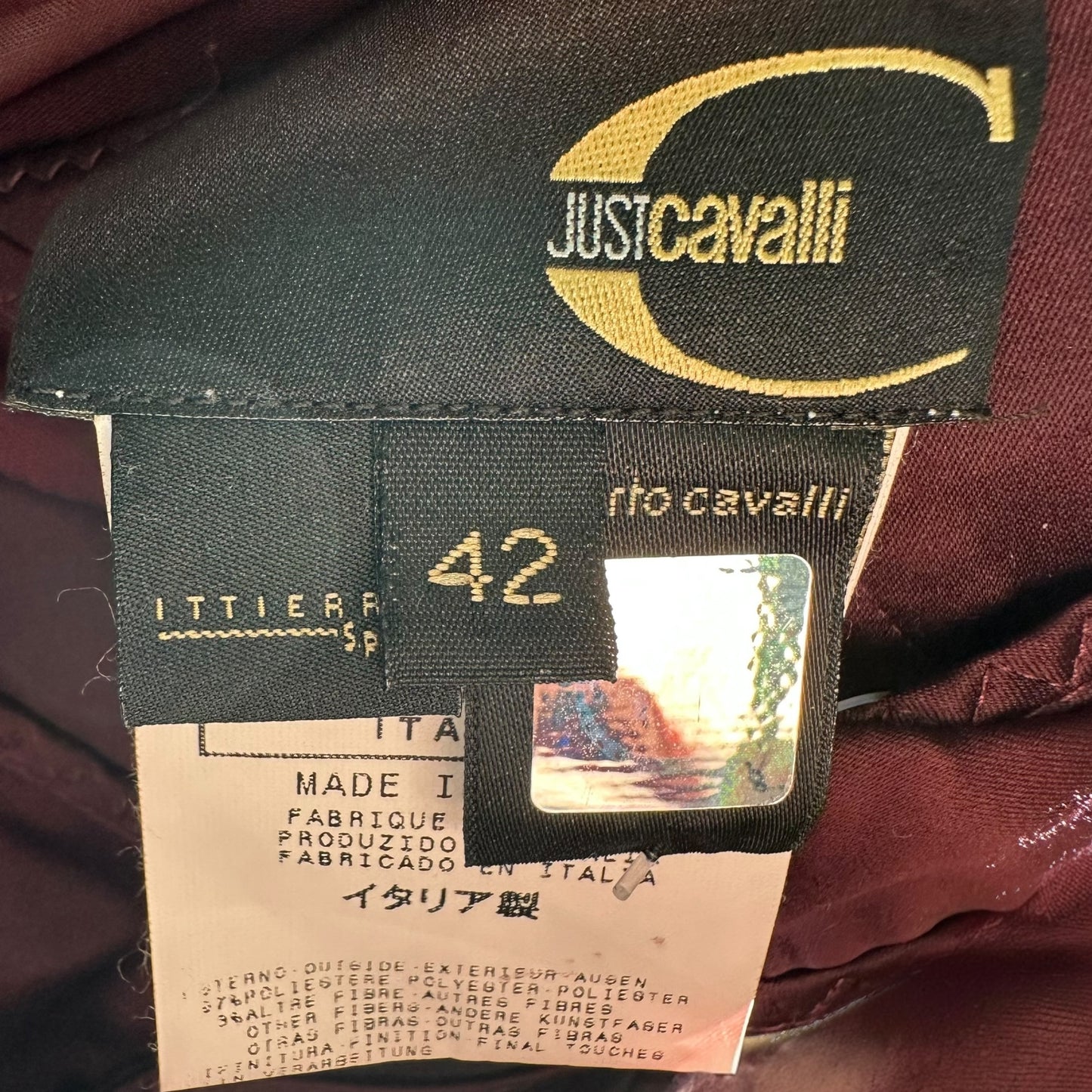 Just Cavalli Roberto Cavalli Burgundy Satin Bustier Midi Dress w/ Leopard Trim - Outfit Repeater