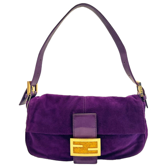 Fendi Purple Suede & Gold Baguette Bag