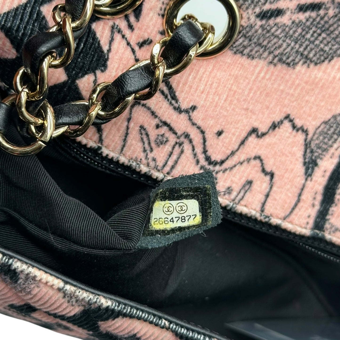 Chanel Pink & Black Corduroy Printed Limited Edition Flap Bag 2018-19