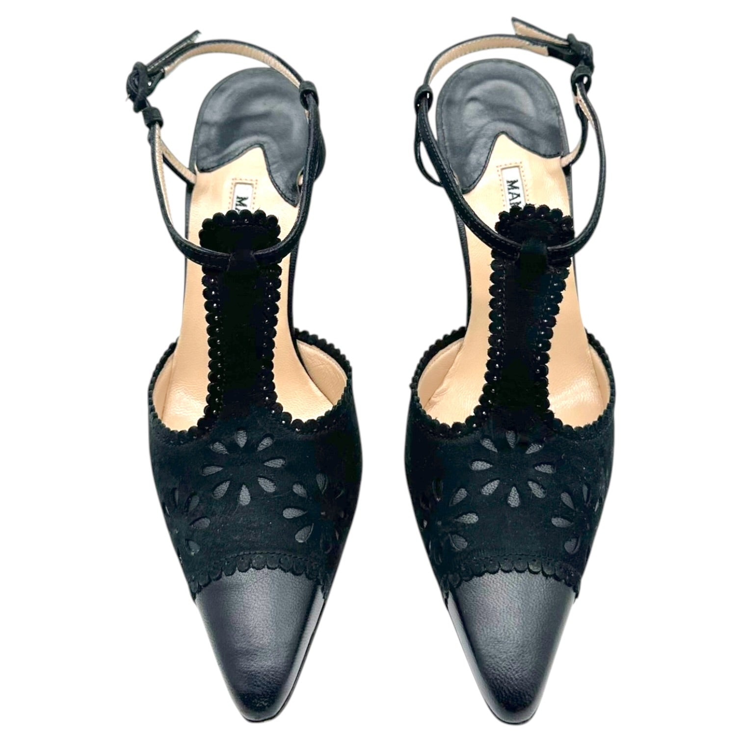 Manolo Blahnik Black Suede Leather Pointed Toe Heels