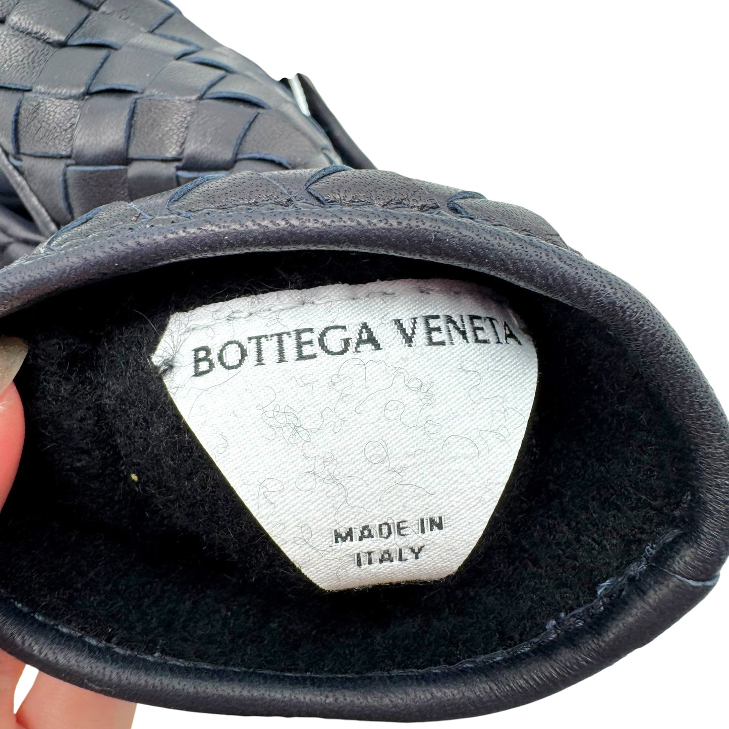 Bottega Veneta Navy Blue Intrecciato Lambskin Gloves