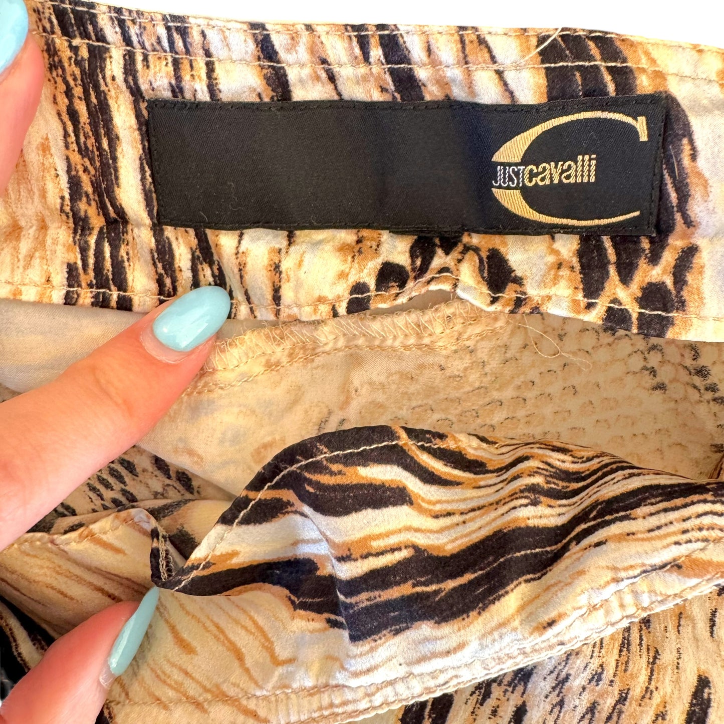 Just Cavalli Roberto Cavalli Snakeskin Print Asymmetrical Silk Skirt
