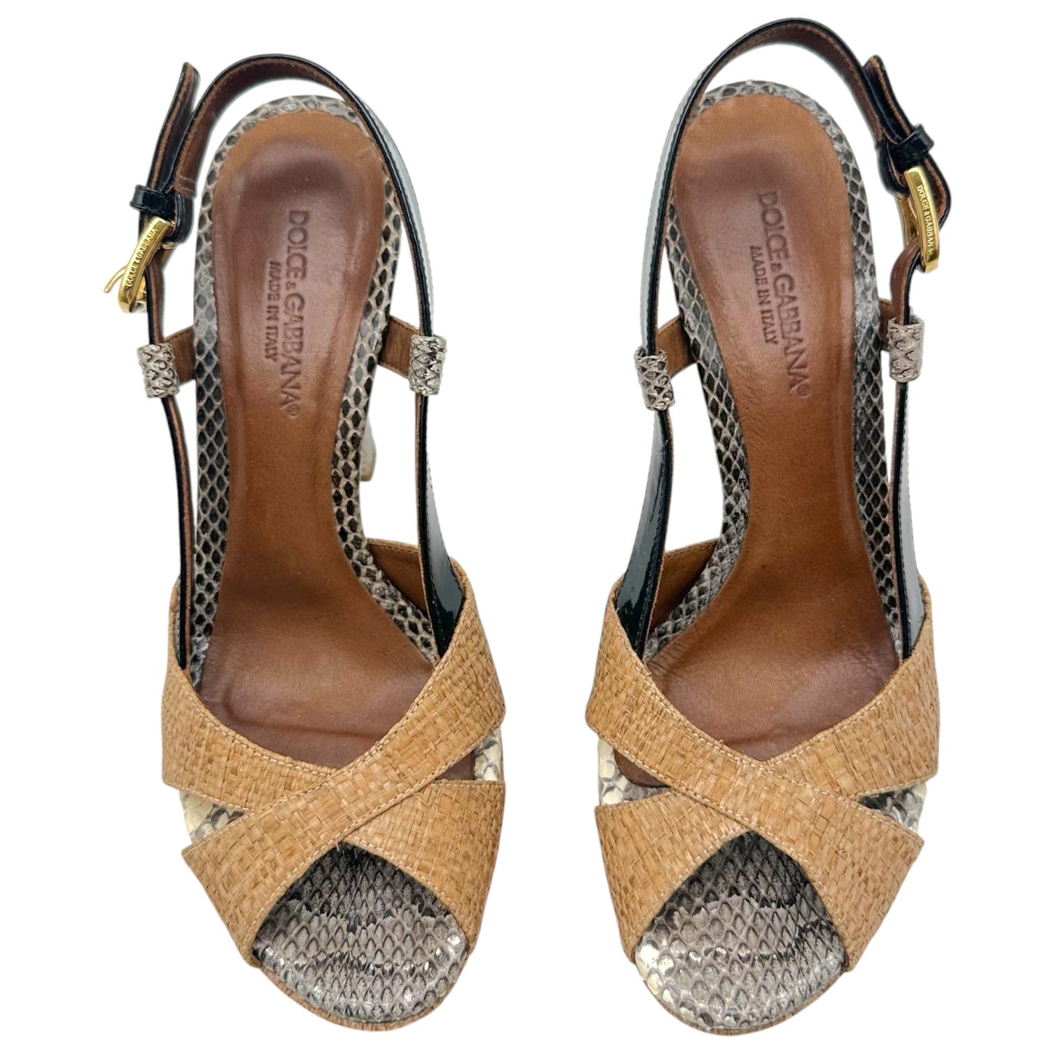 Dolce & Gabbana Raffia Python Platform Sandal Heels