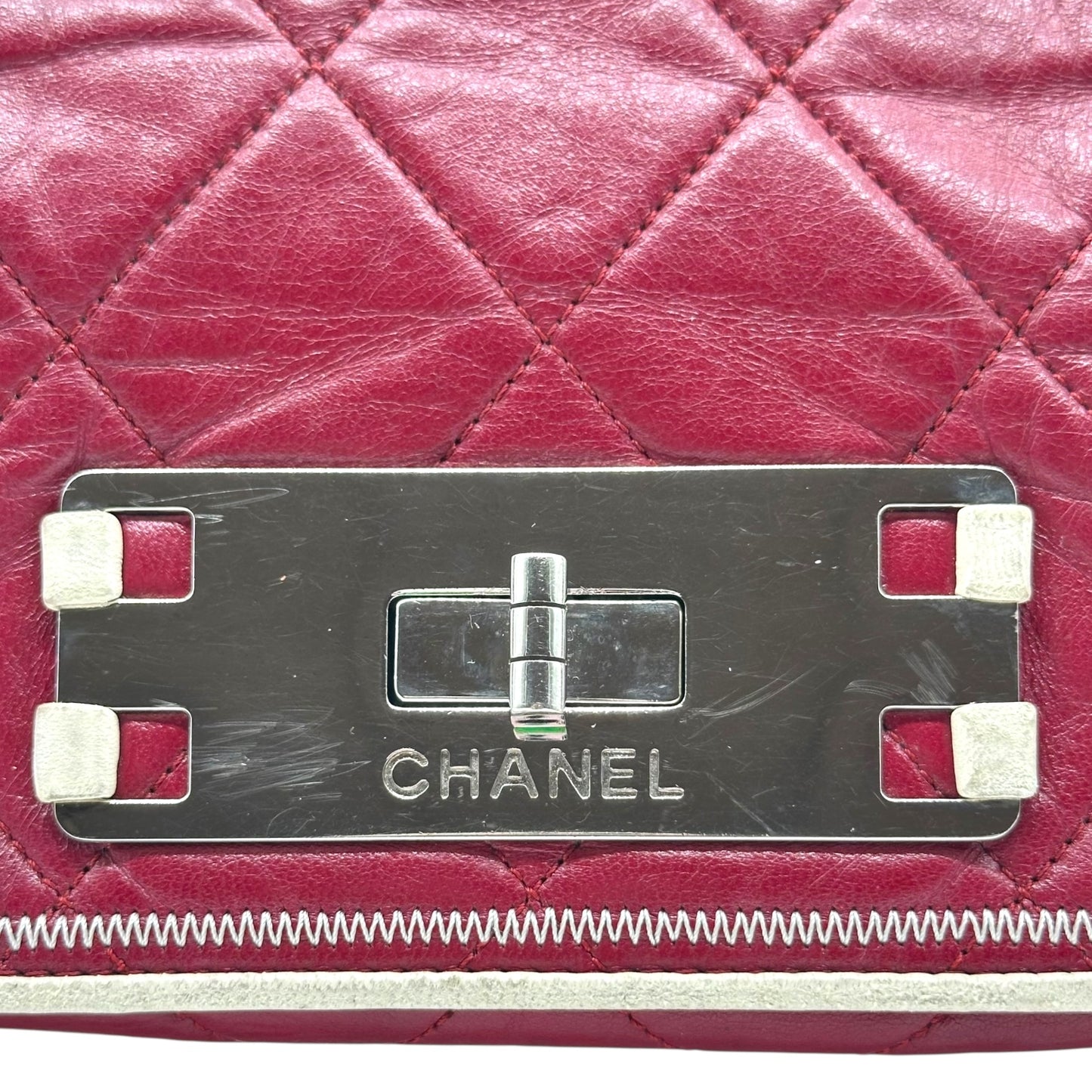 Chanel Burgundy & White Trim East West Accordion Bag