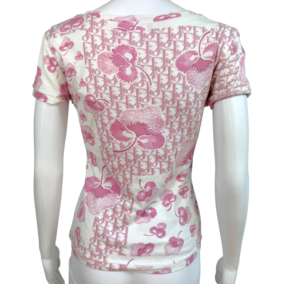 Christian Dior V-Neck T-Shirt Pink White Logo Print