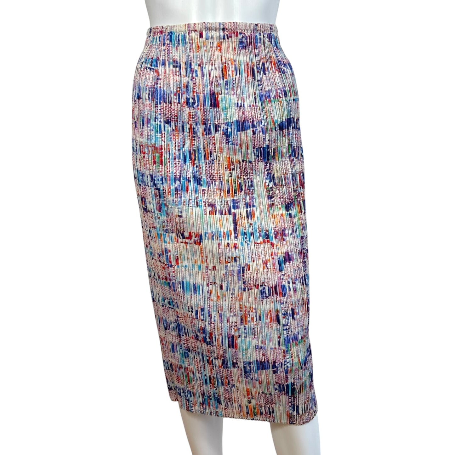Issey Miyake Pleats Please Multicolor Printed Pleated Maxi Skirt