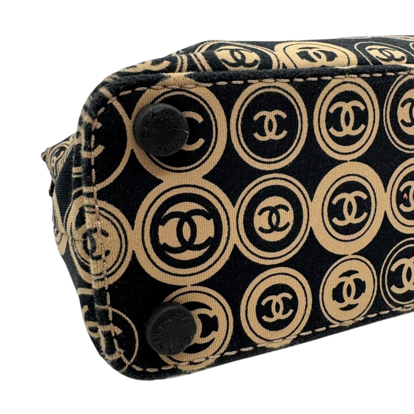 Chanel A/W 2003 Beige & Black Logo Print Oversized Clutch Bag - Outfit Repeater
