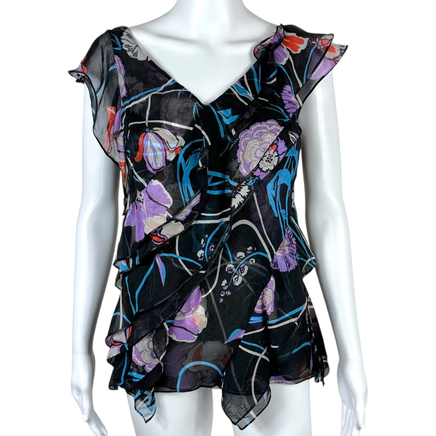 Emilio Pucci Black Floral Tiered Silk Blouse - Outfit Repeater
