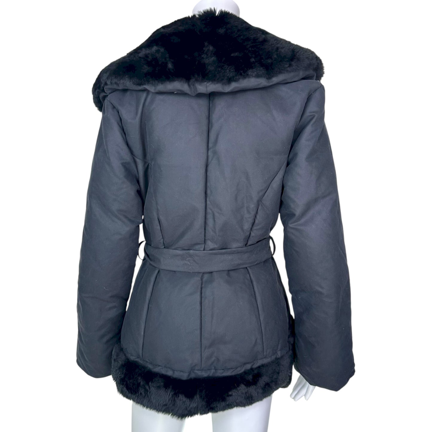 Blumarine Black Fur Trim Wrap Puffer Coat - Outfit Repeater