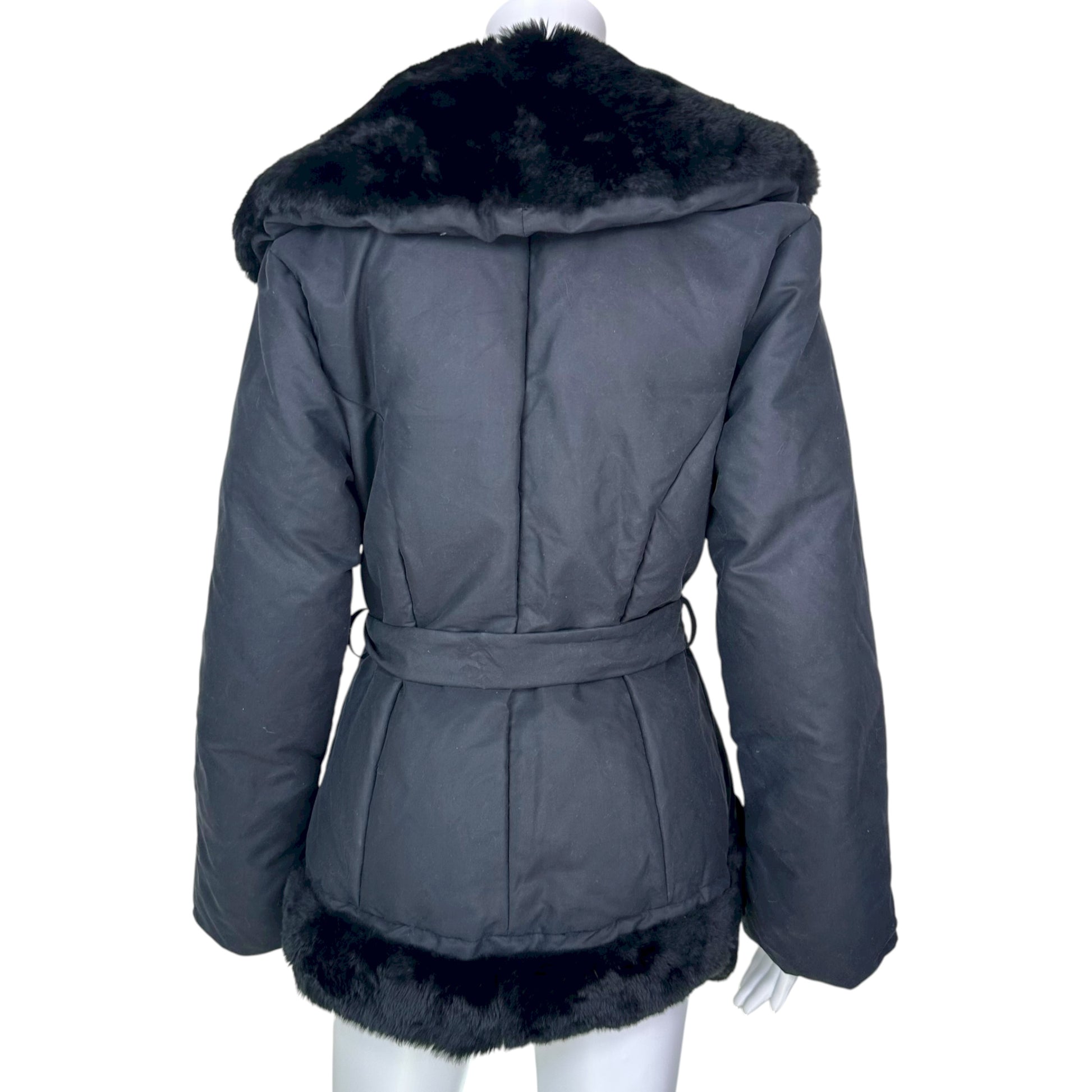 Blumarine Black Fur Trim Wrap Puffer Coat - Outfit Repeater