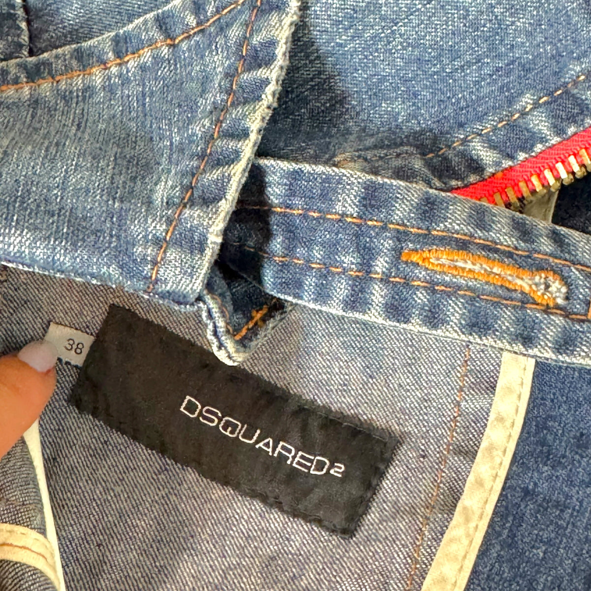 Dsquared2 Distressed Denim Contrast Zip Cropped Jacket