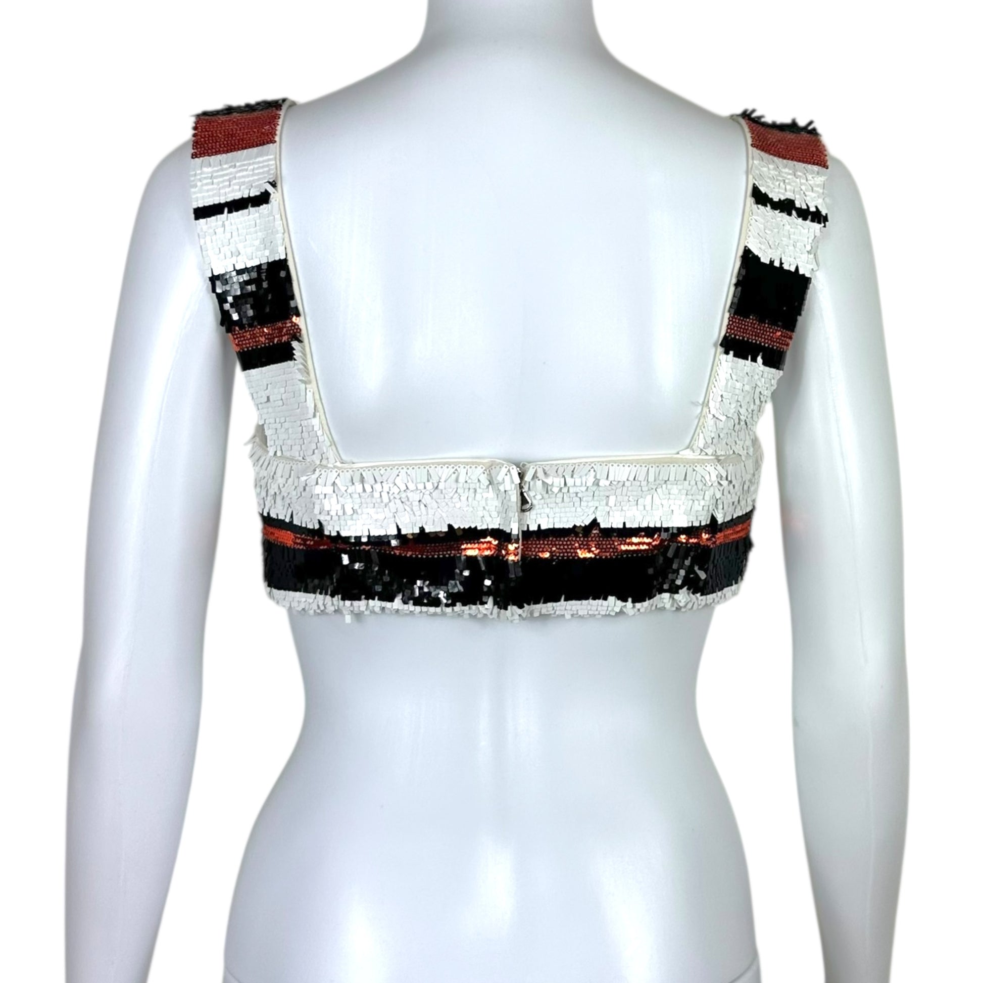 Dolce & Gabbana White & Orange Striped Sequin Bra Top - Outfit Repeater