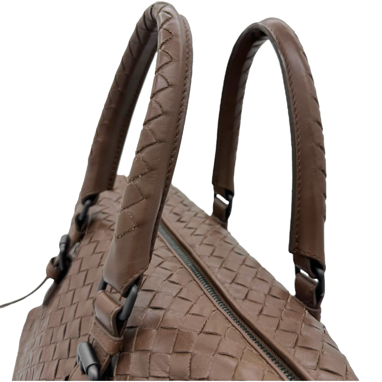 Bottega Veneta Brown Intrecciato Woven Leather Boston Bag