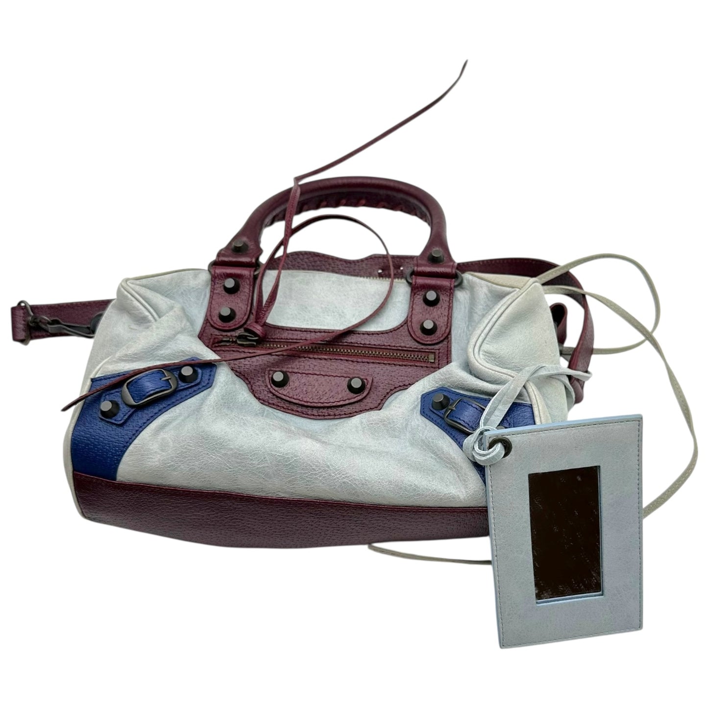 Balenciaga Tri-Colored Burgundy & Blue Mini City 2-Way Bag