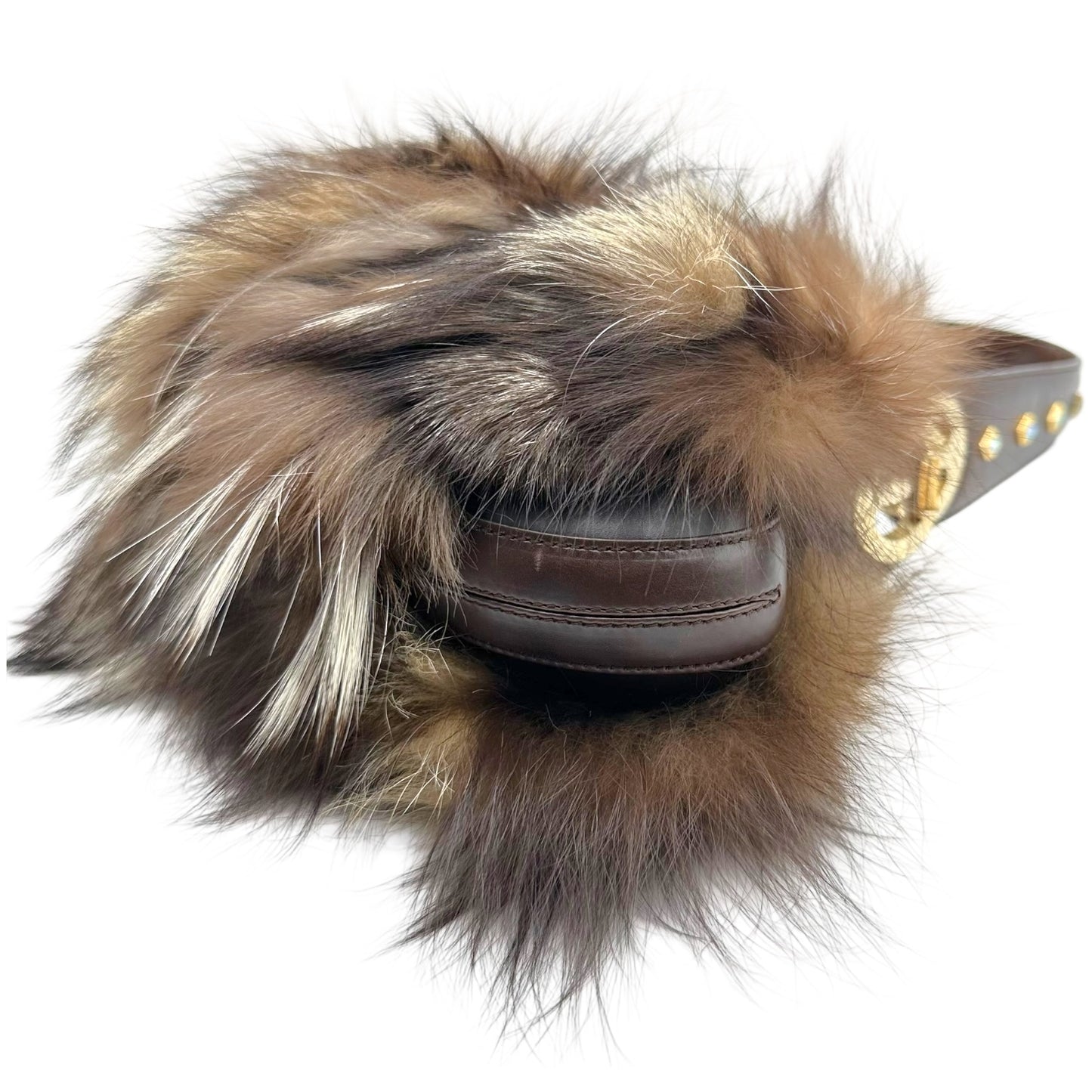 Escada Brown Fox Fur Studded Strap Mini Bag