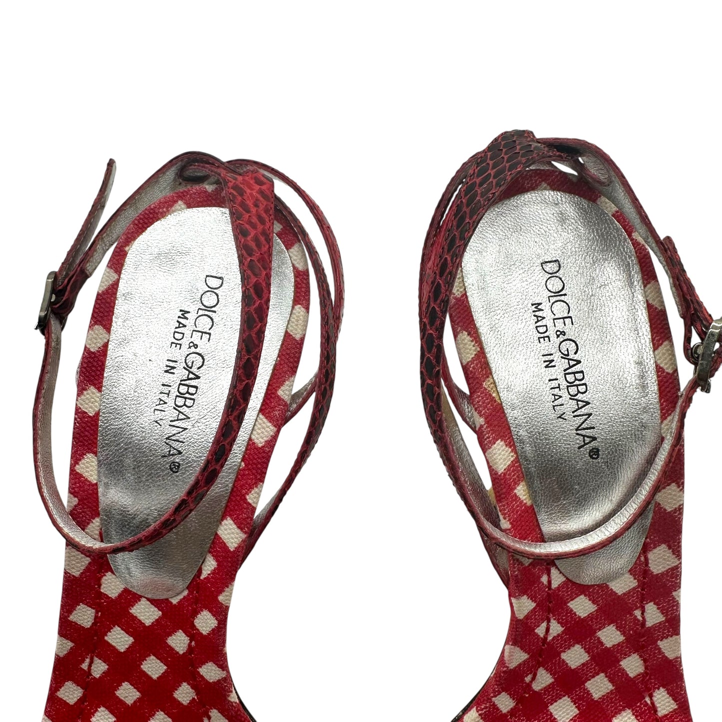 Dolce & Gabbana Gingham & Python Crystal Embellished Heels
