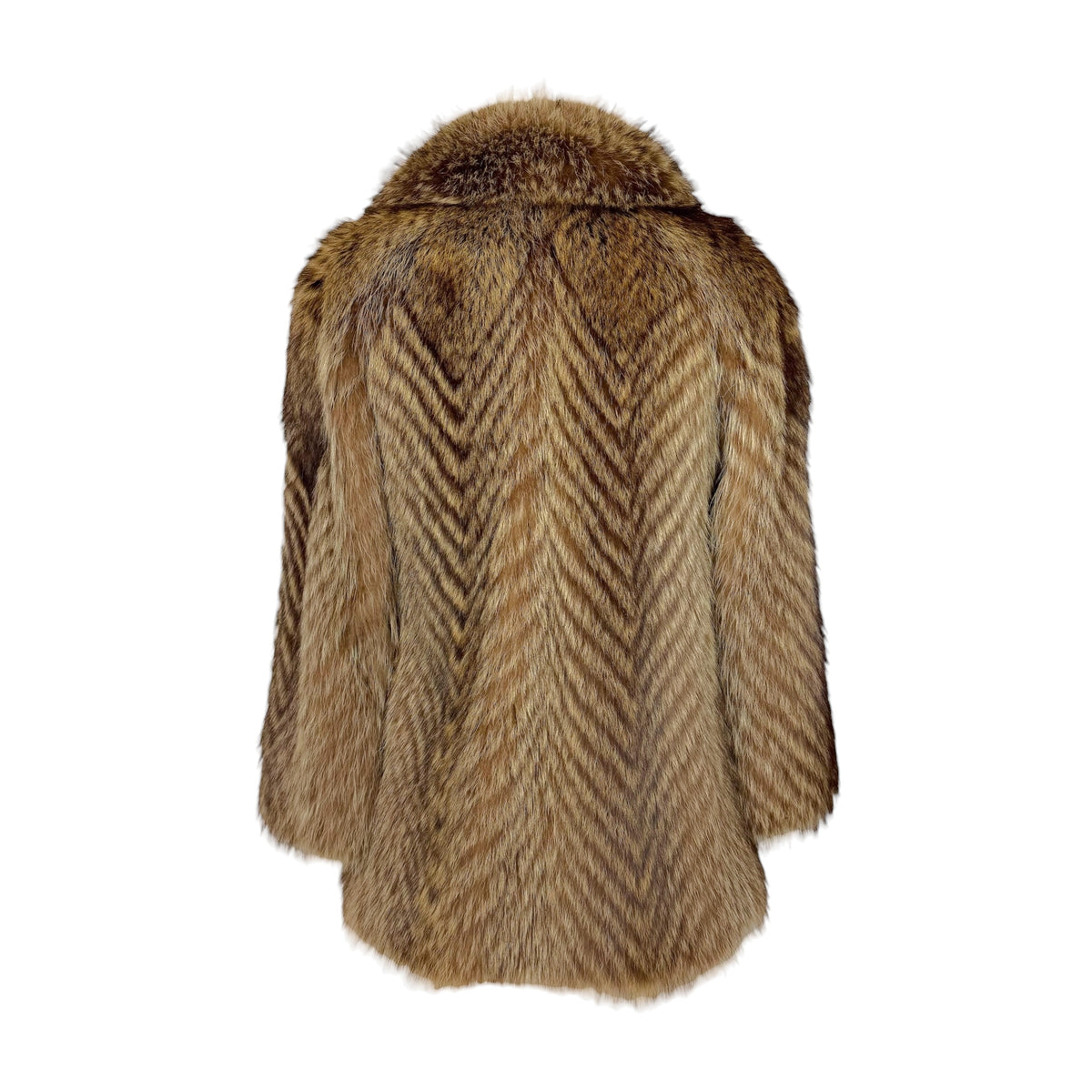Palody Fox Fur Coat Brown Chevron Stripe 1980s Vintage