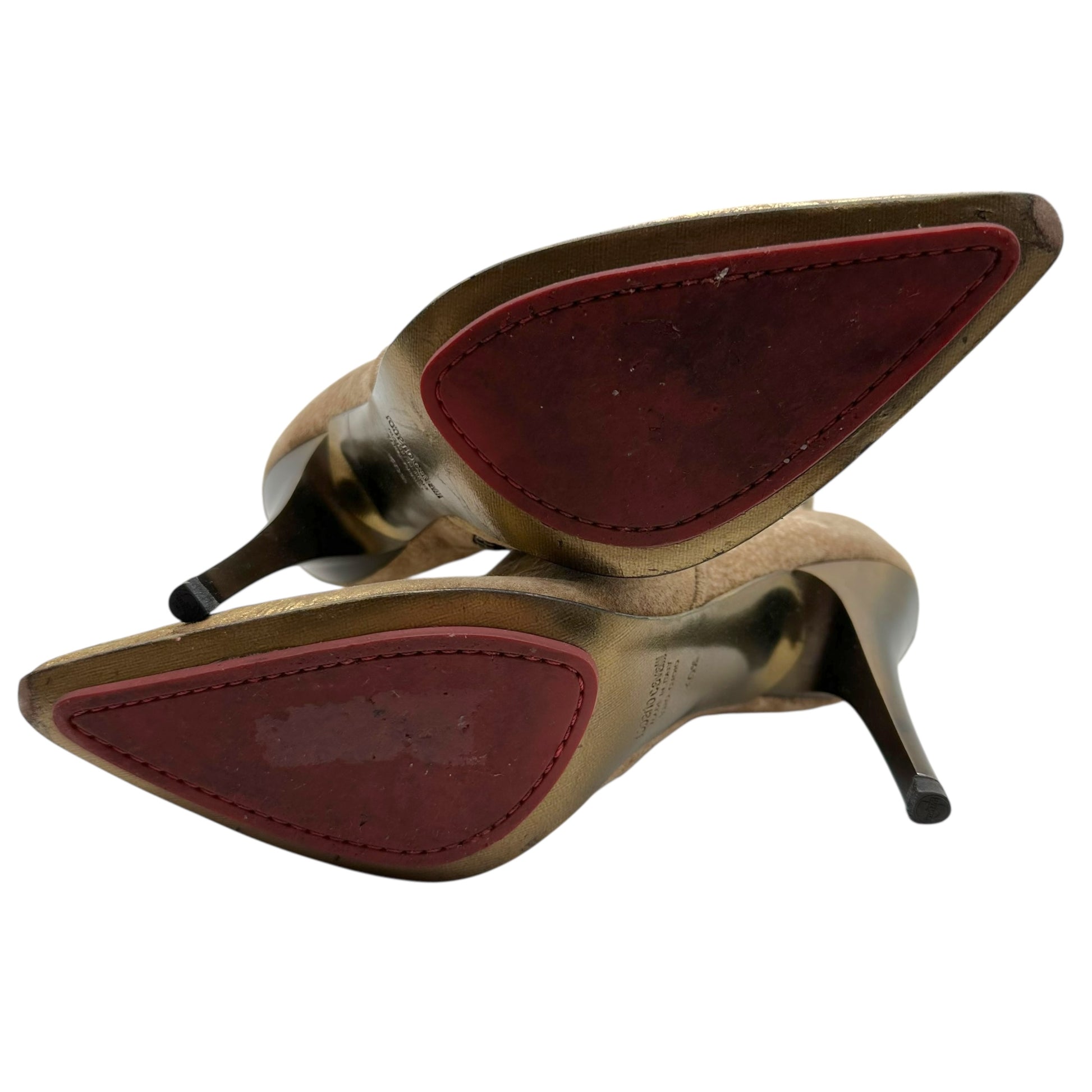 Roberto Cavalli Gold Leather Croc Embossed & Suede Heeled Boots - Outfit Repeater