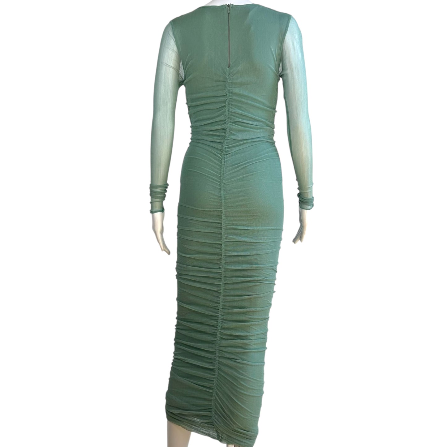Dolce & Gabbana Aqua Ruched Mesh Midi Dress