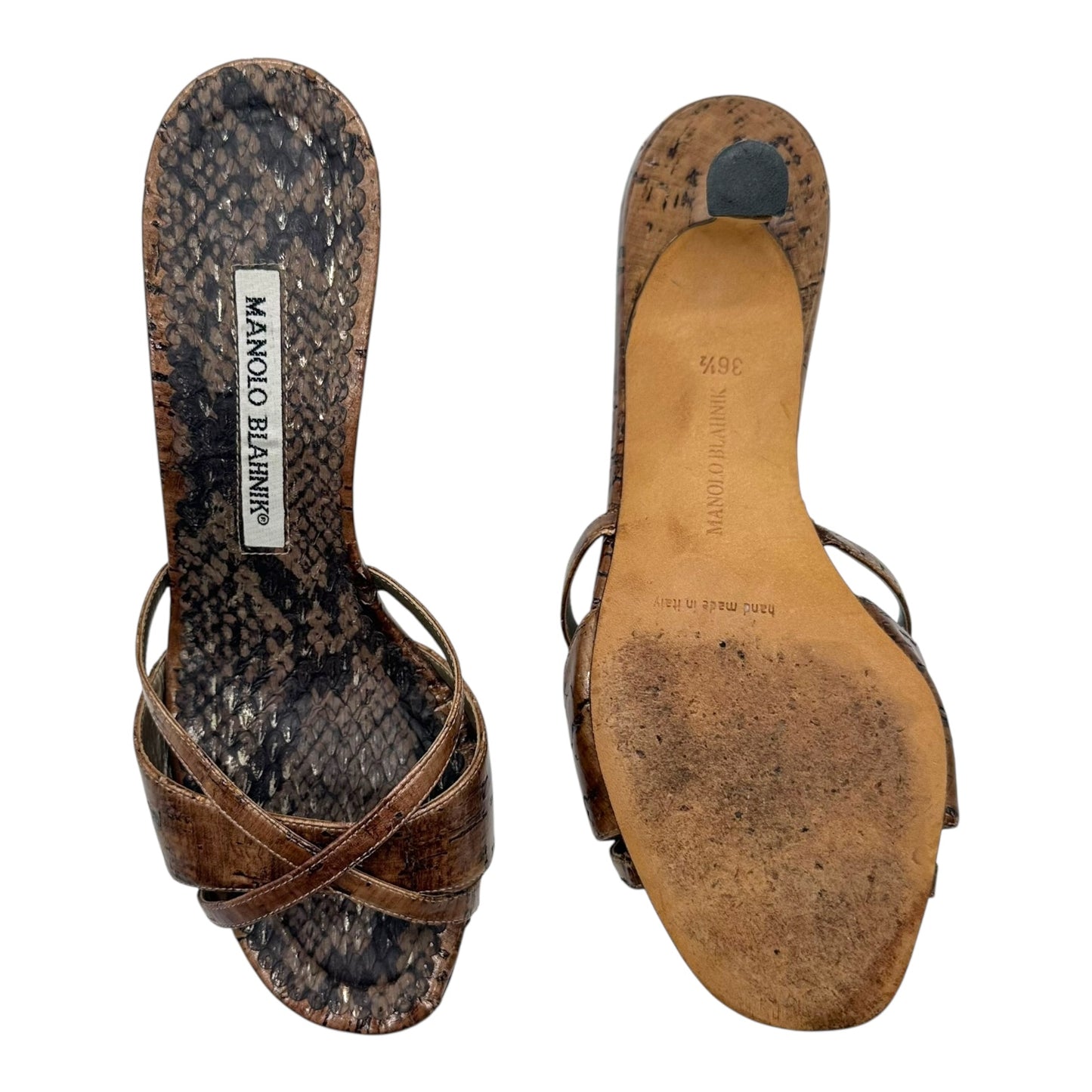 Manolo Blahnik Brown Cork Kitten Heels