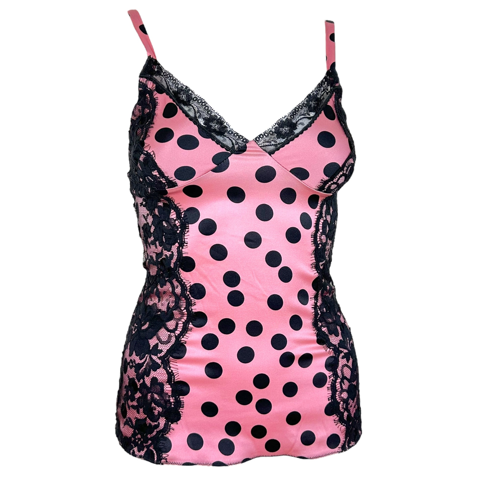 D&G Dolce & Gabbana Pink Polka Dot Silky Lace Tank - Outfit Repeater