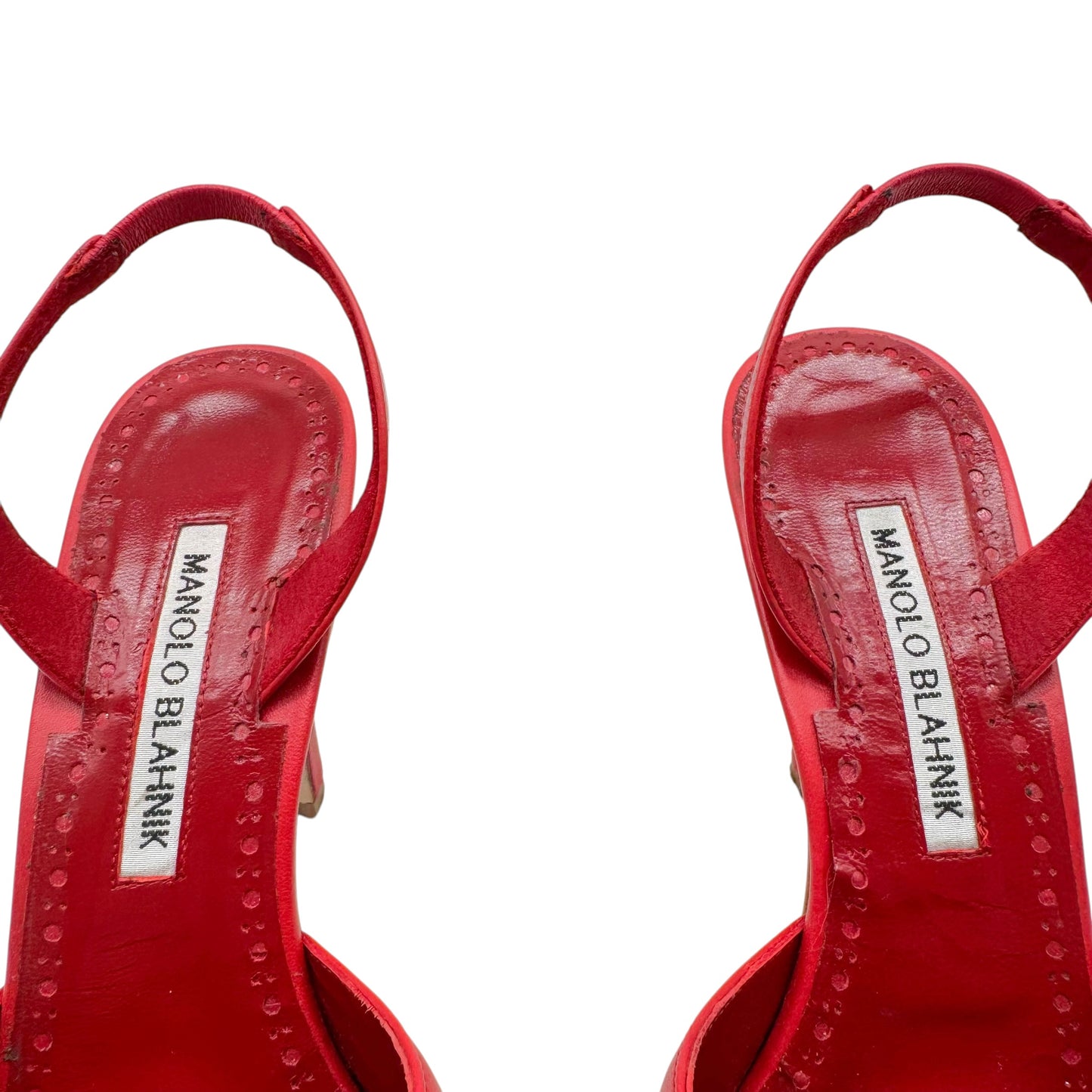 Manolo Blahnik Red Leather Heeled Slingback Sandals