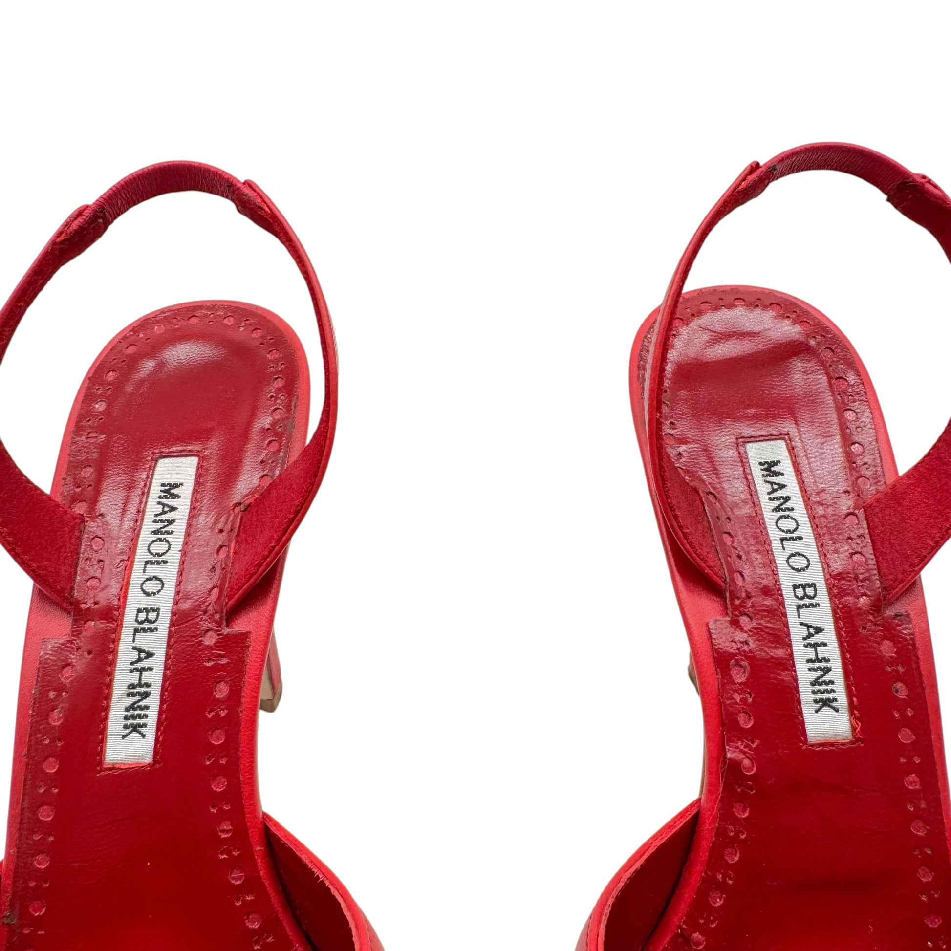 Manolo Blahnik Red Leather Heeled Slingback Sandals