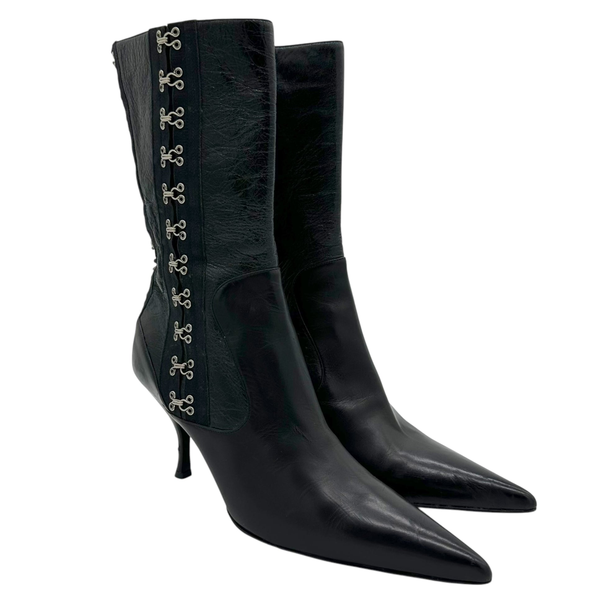 Dolce & Gabbana Black Leather Hook & Eye Boots - Outfit Repeater