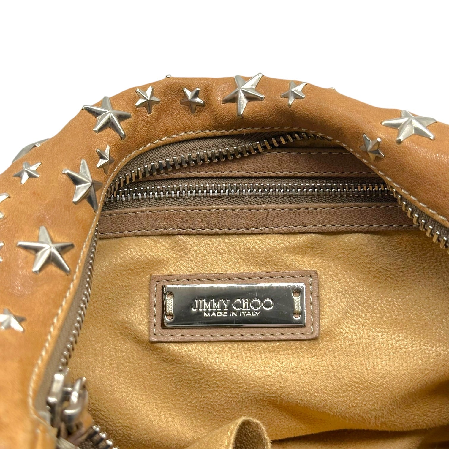 Jimmy Choo Tan Hobo Shoulder Bag With Star Studs