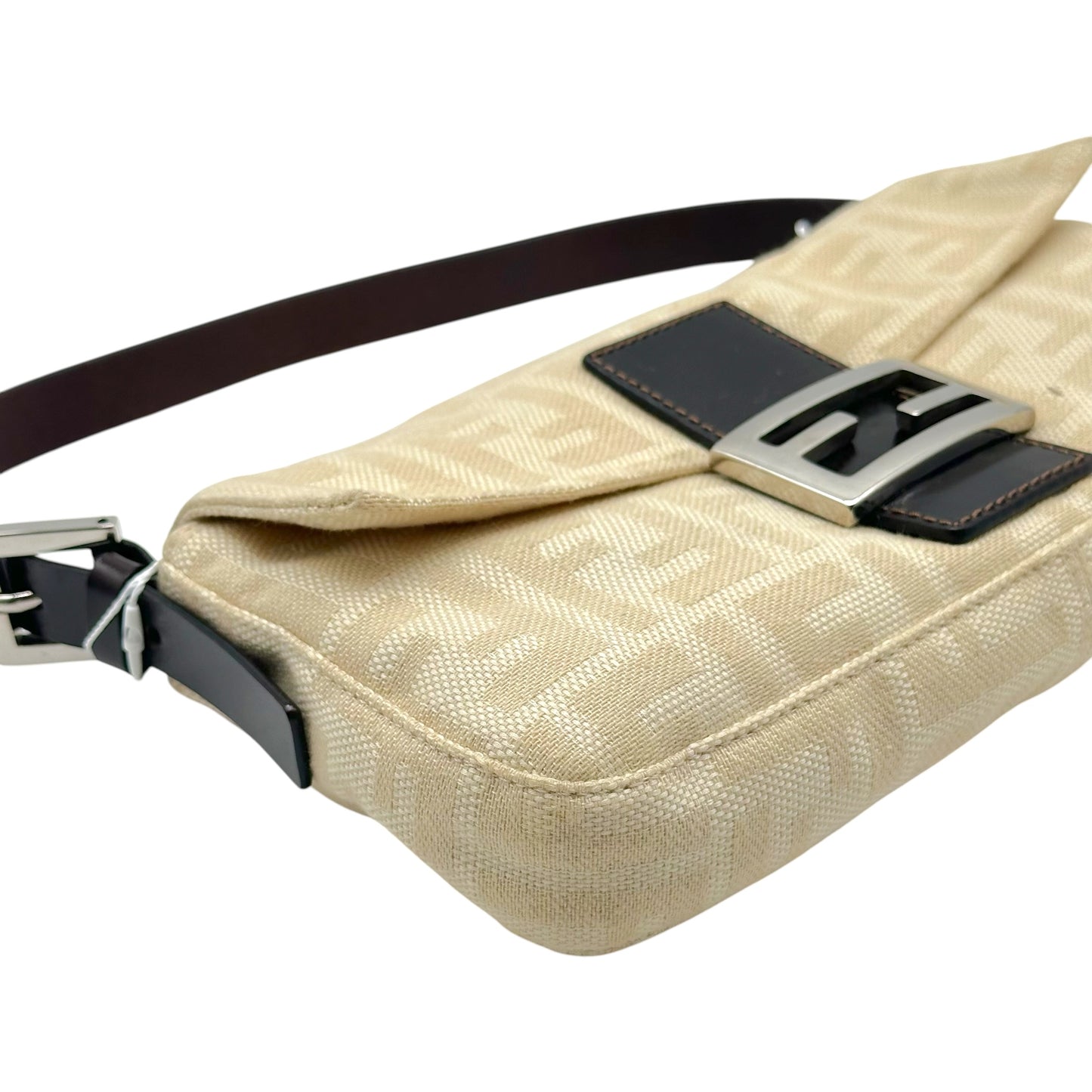Fendi Baguette Bag Ivory Zucca Monogram Brown Leather