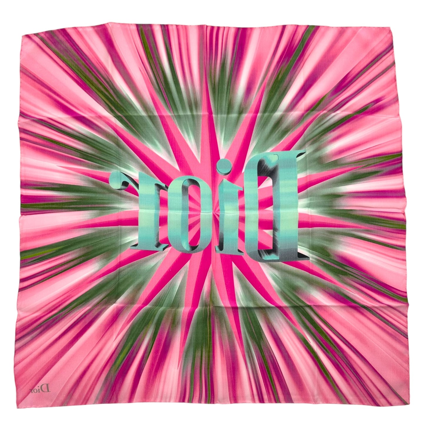 Christian Dior Pink & Blue Silk Logo Scarf