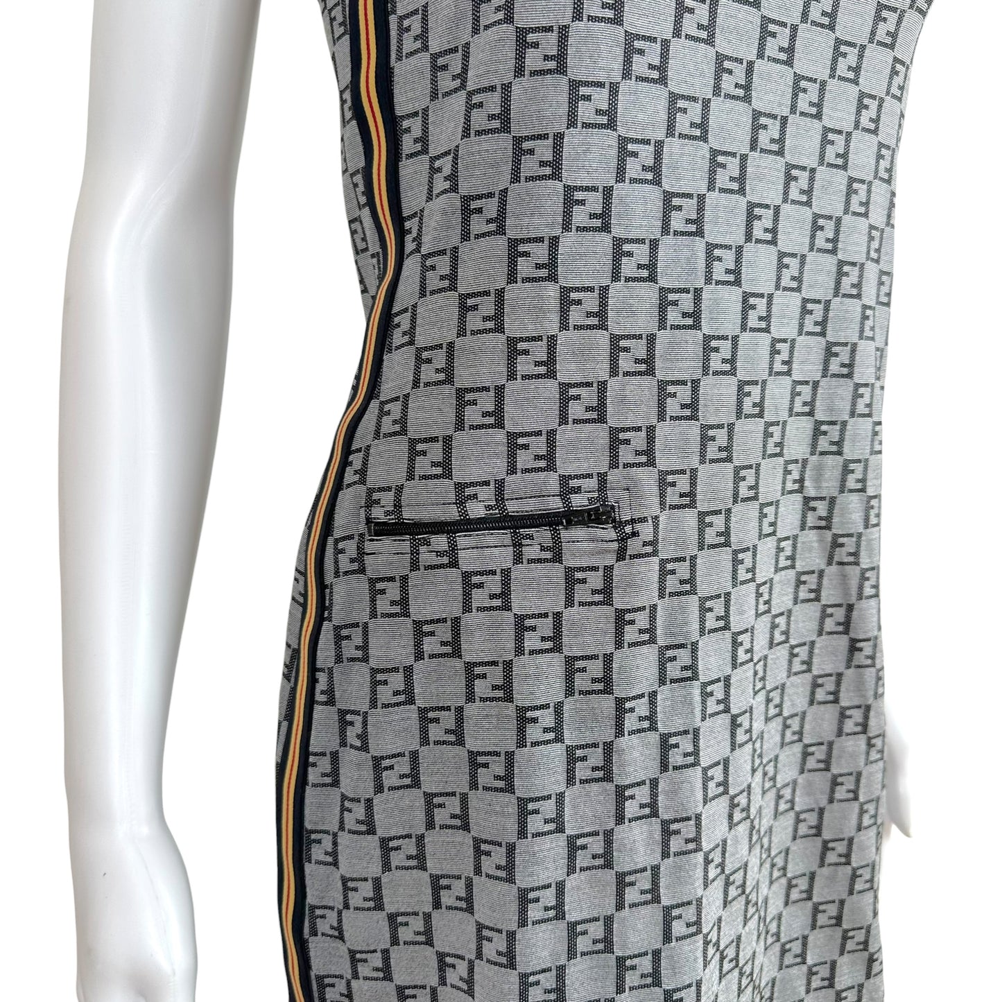Fendi Midi Dress Gray Zucchino Monogram Side Stripe