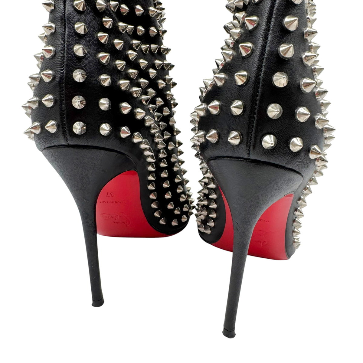 Christian Louboutin Black Silver Spike Peep-Toe Booties