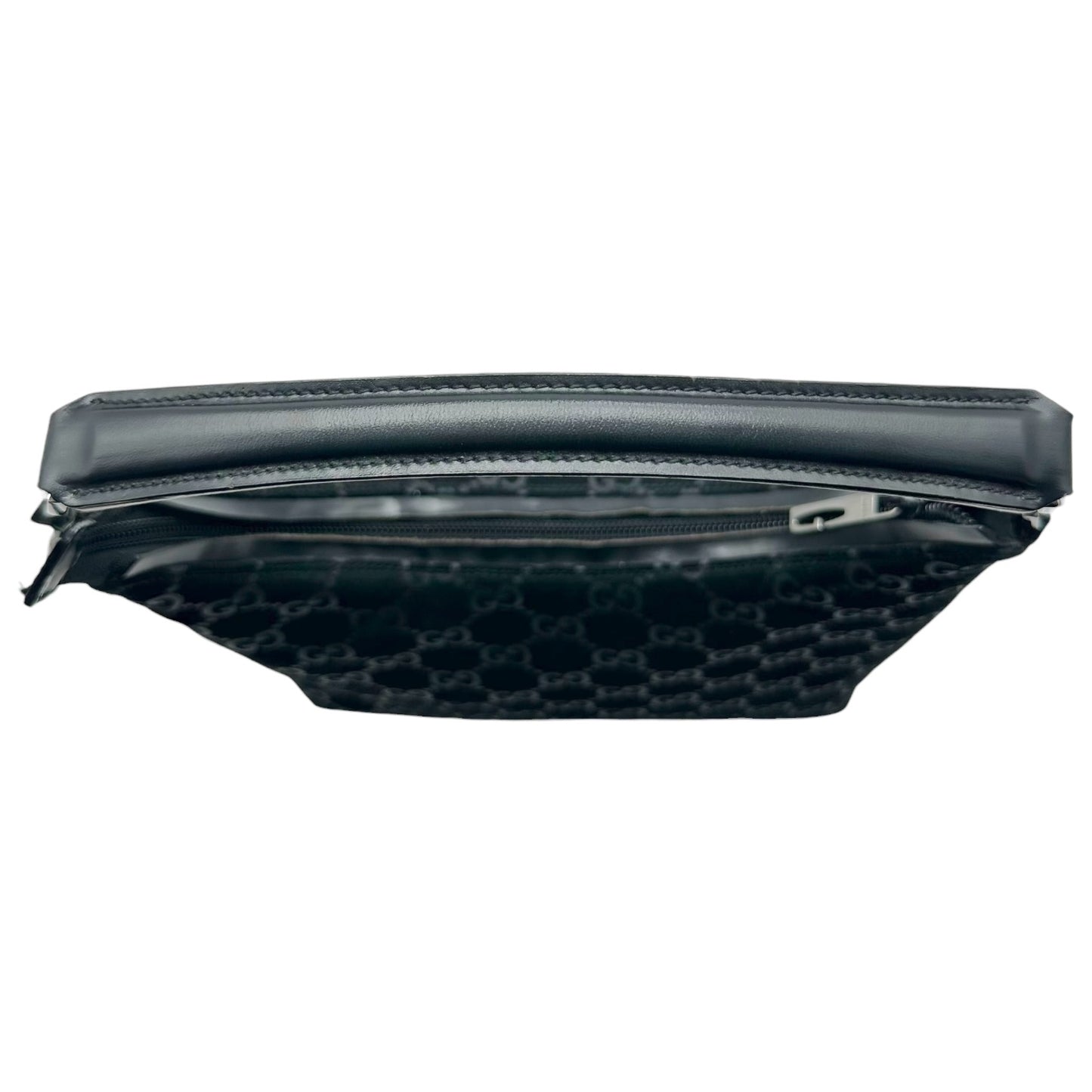 Gucci Black Embossed Monogram Suede Shoulder Bag