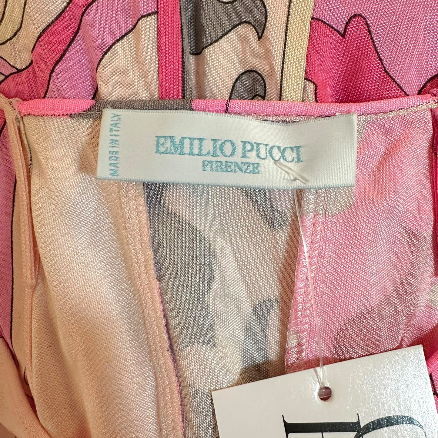 Emilio Pucci Halter Midi Dress Pink Gray Abstract Print