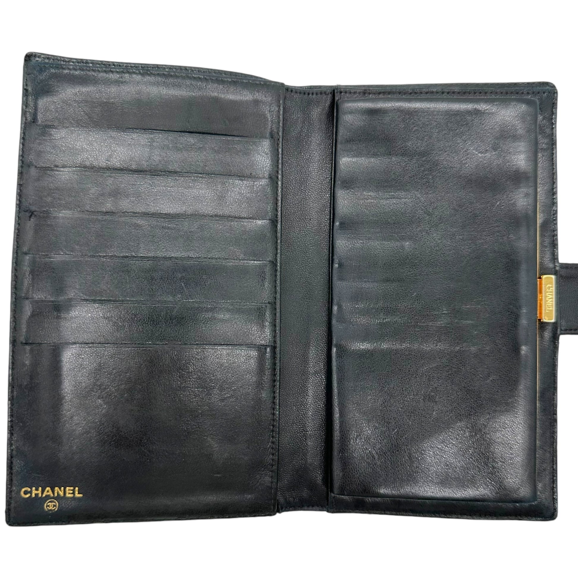 Chanel Black Caviar Leather Logo Wallet