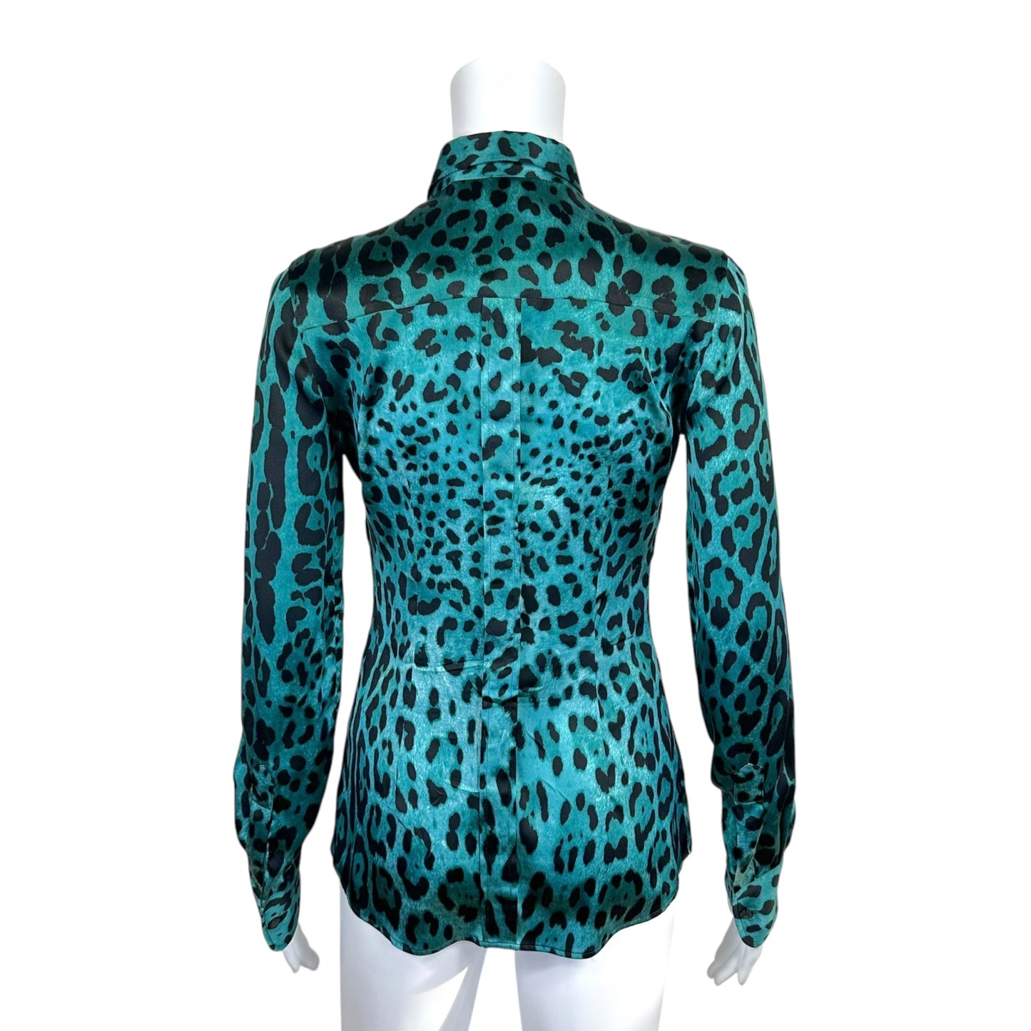 Dolce & Gabbana Turqiouse Blue Leopard Print Silk Blouse