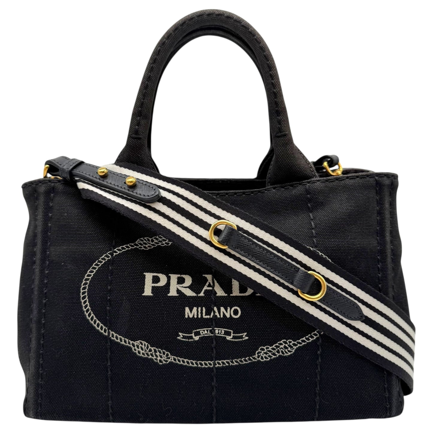Prada Navy Blue Mini Canapa 2-Way Tote Bag - Outfit Repeater