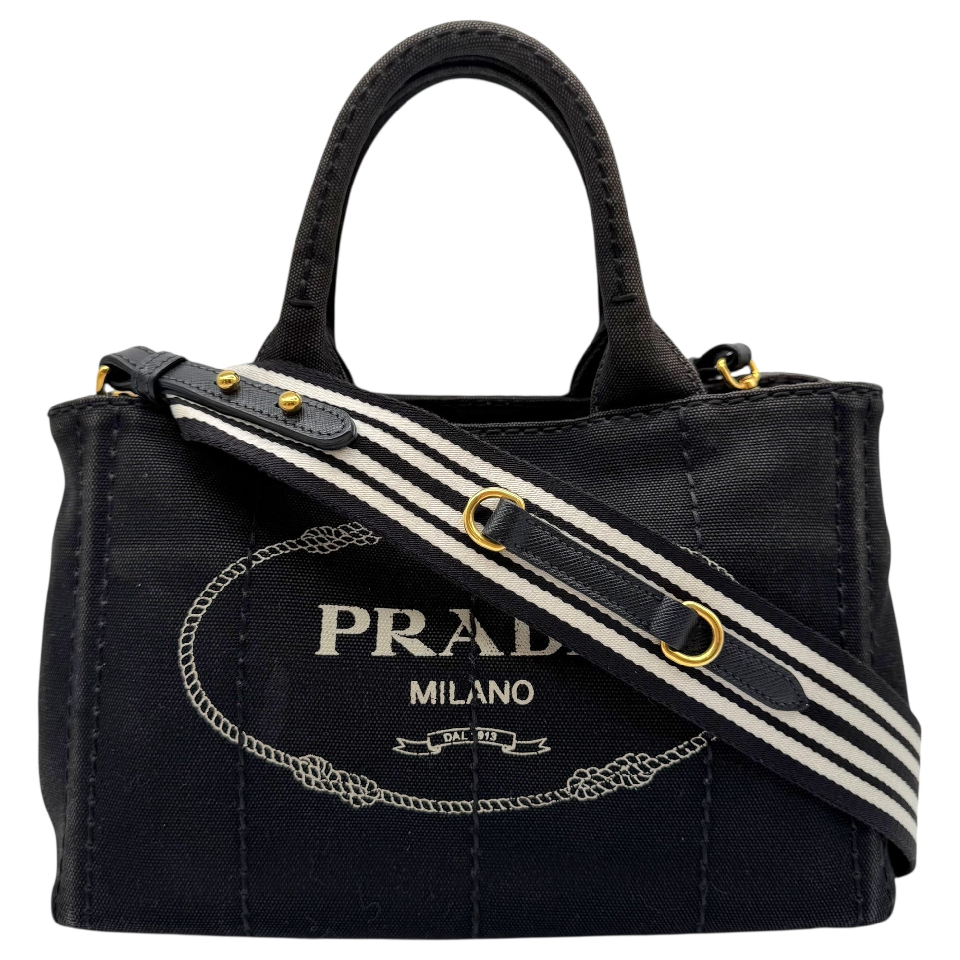 Prada Navy Blue Mini Canapa 2-Way Tote Bag - Outfit Repeater